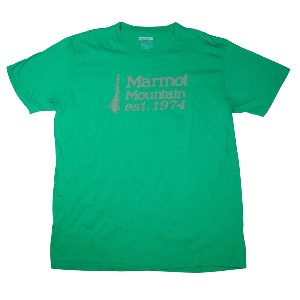 Marmot Mountain 1974 T-Shirt Mens Large Green Graphic Organic Cotton Tee L